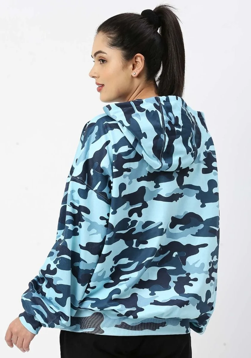 Teal Camo Women Oversized Hoodie