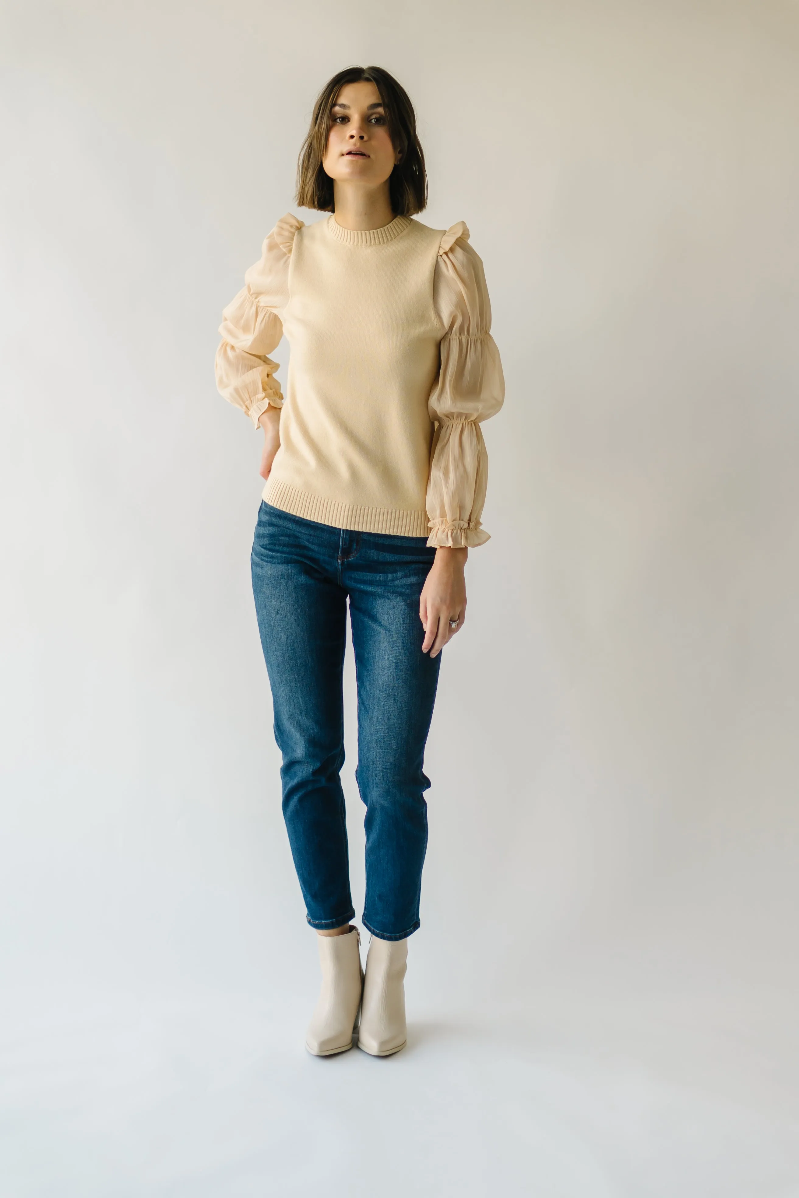 The Bontra Ruffle Sleeve Sweater in Beige