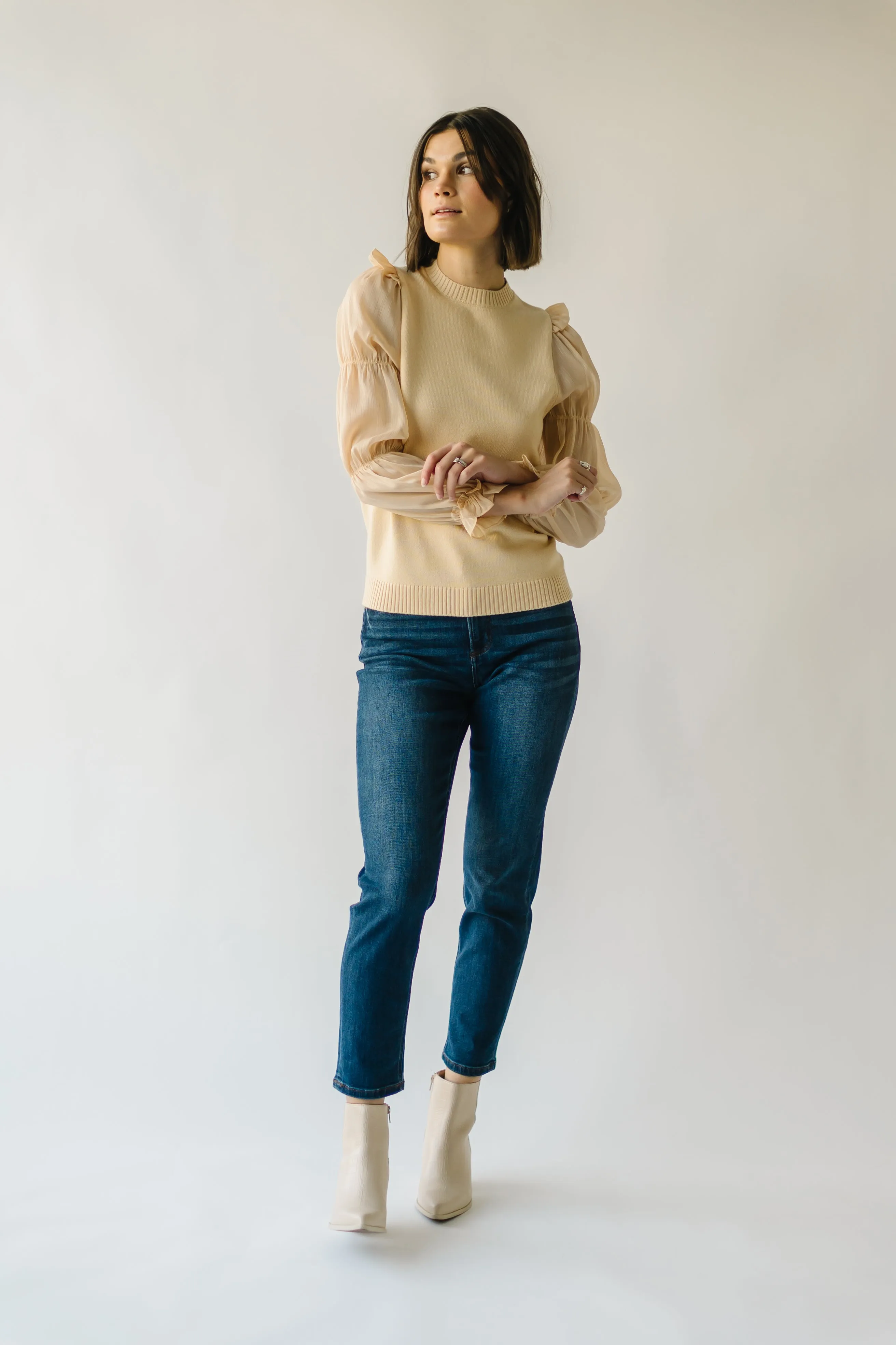 The Bontra Ruffle Sleeve Sweater in Beige