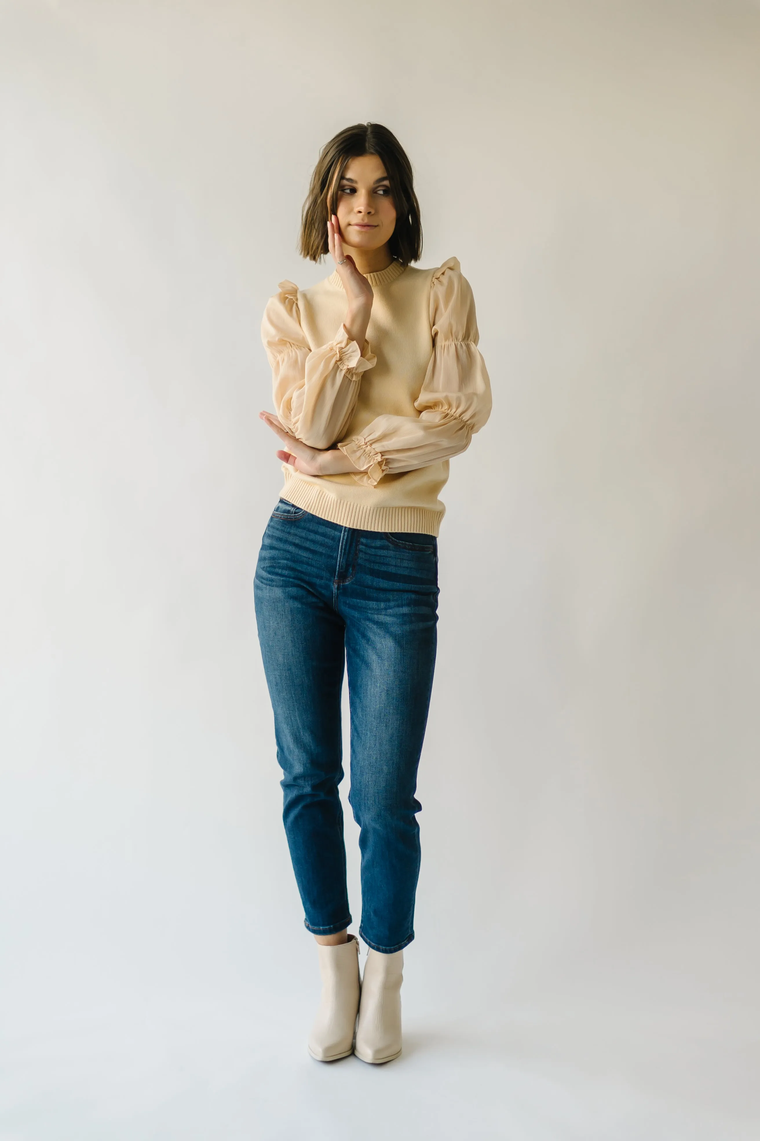 The Bontra Ruffle Sleeve Sweater in Beige