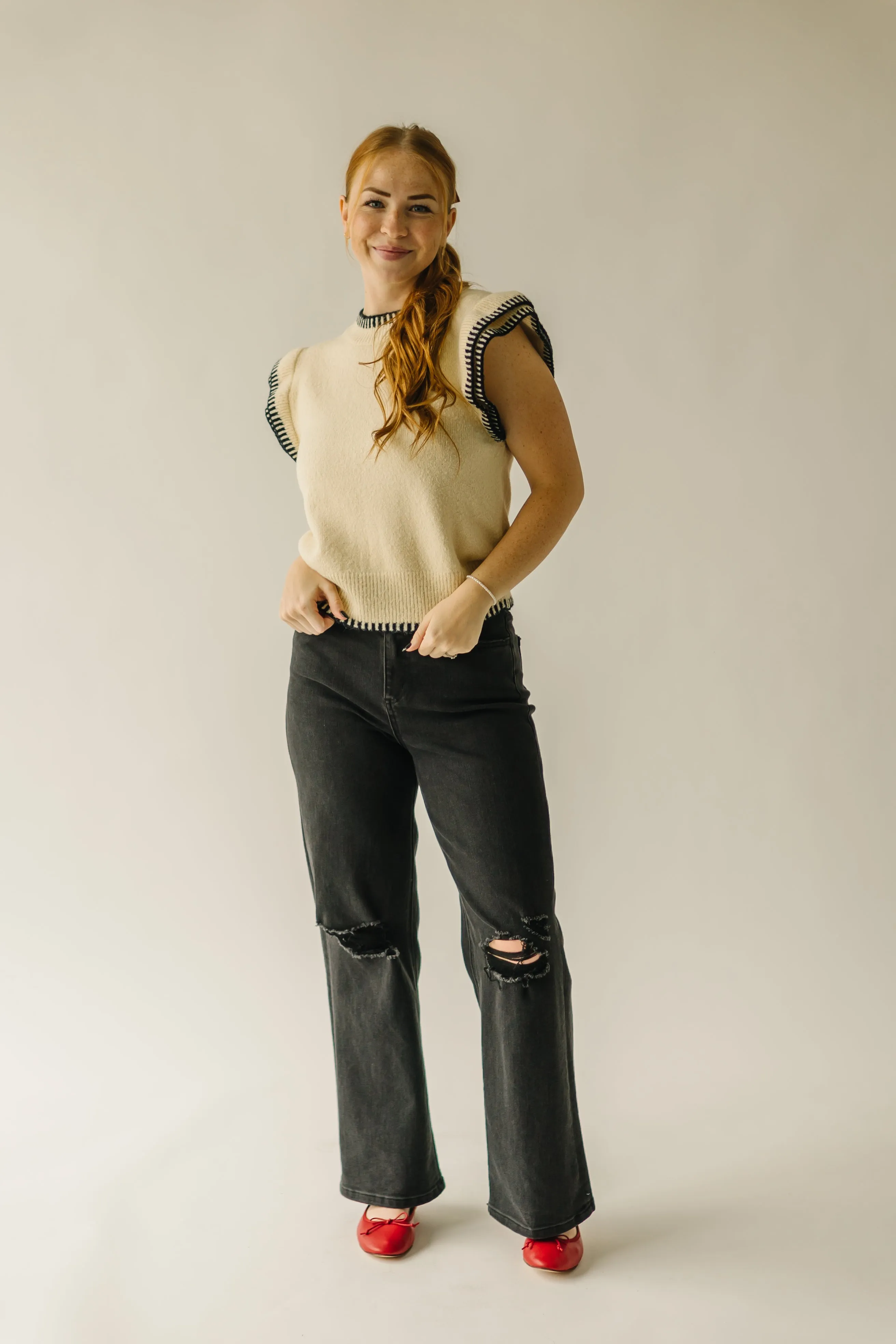 The Denger Ruffle Sleeve Sweater in Cream