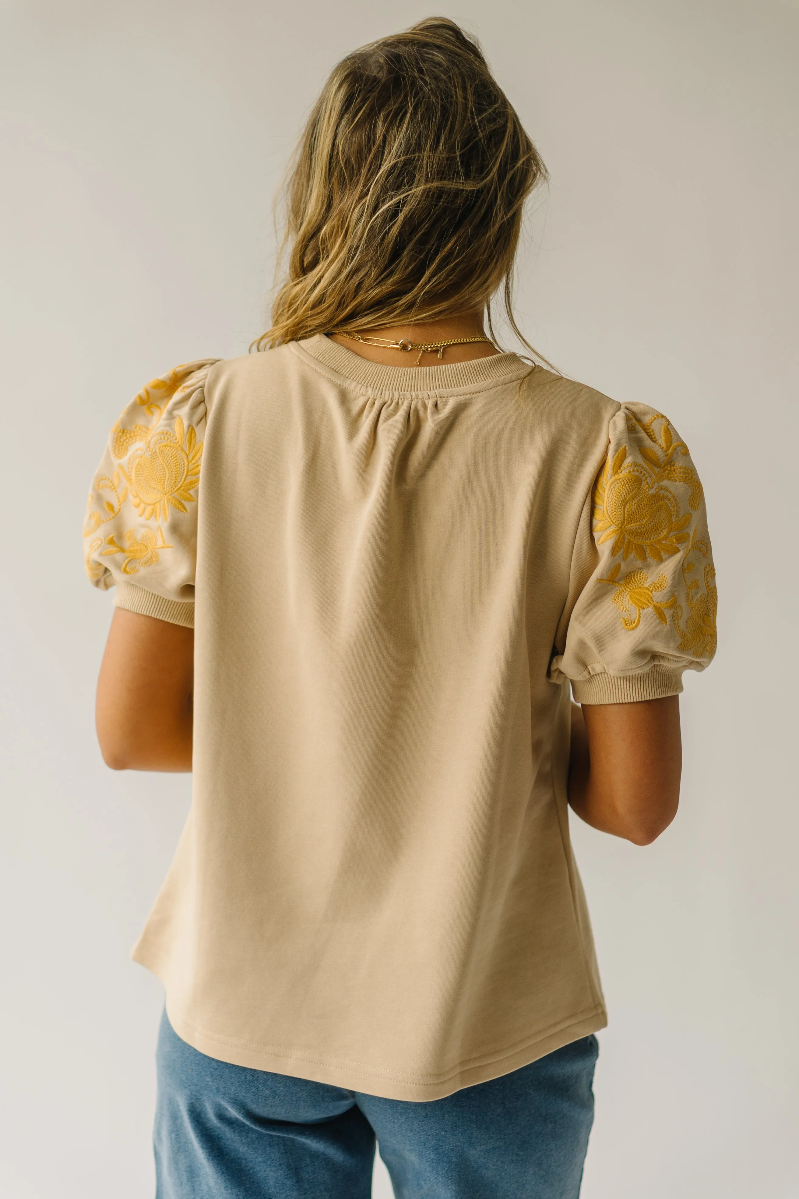 The Fallston Embroidered Blouse in Taupe