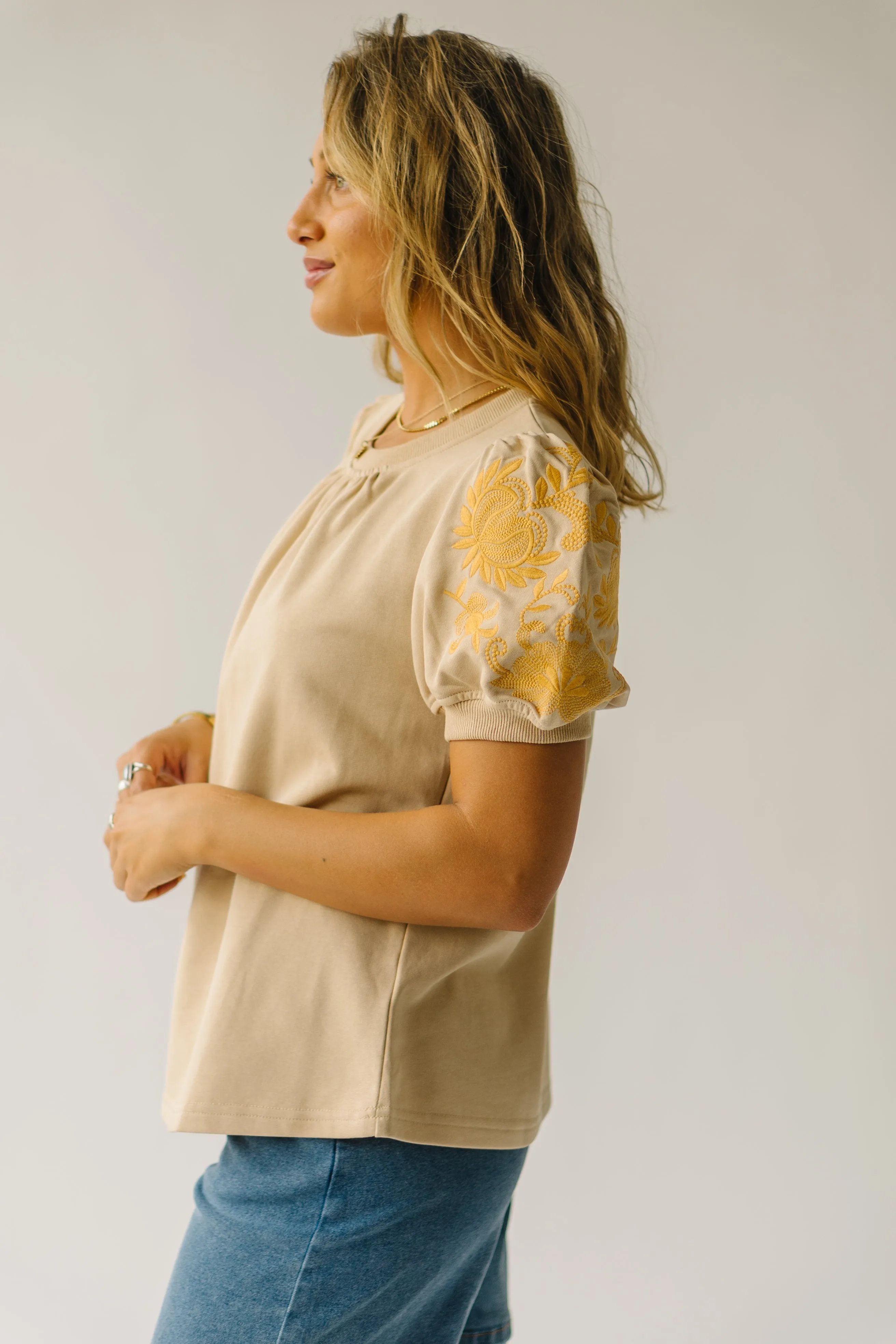 The Fallston Embroidered Blouse in Taupe