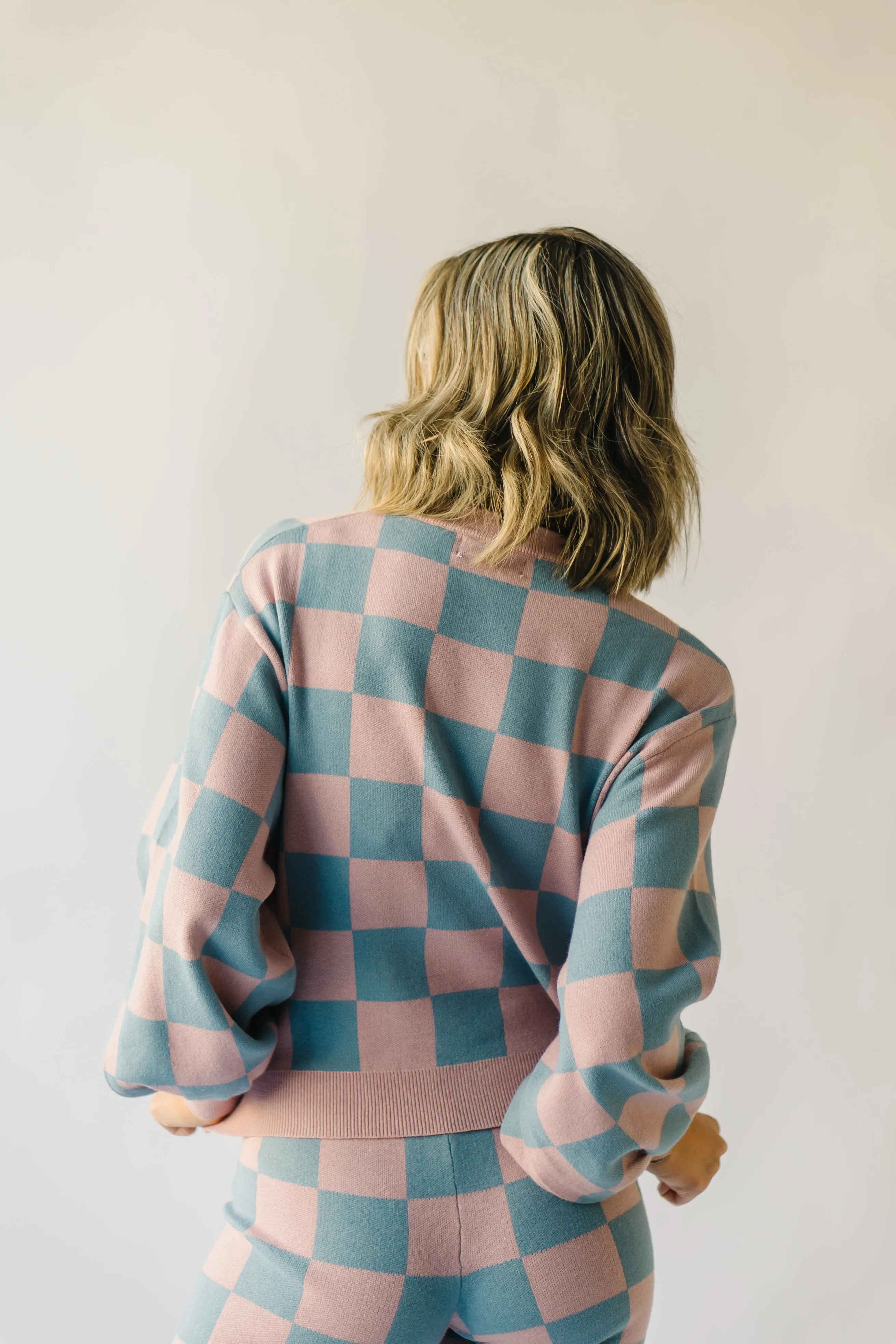 The Hermione Checkered Sweater in Mauve + Blue