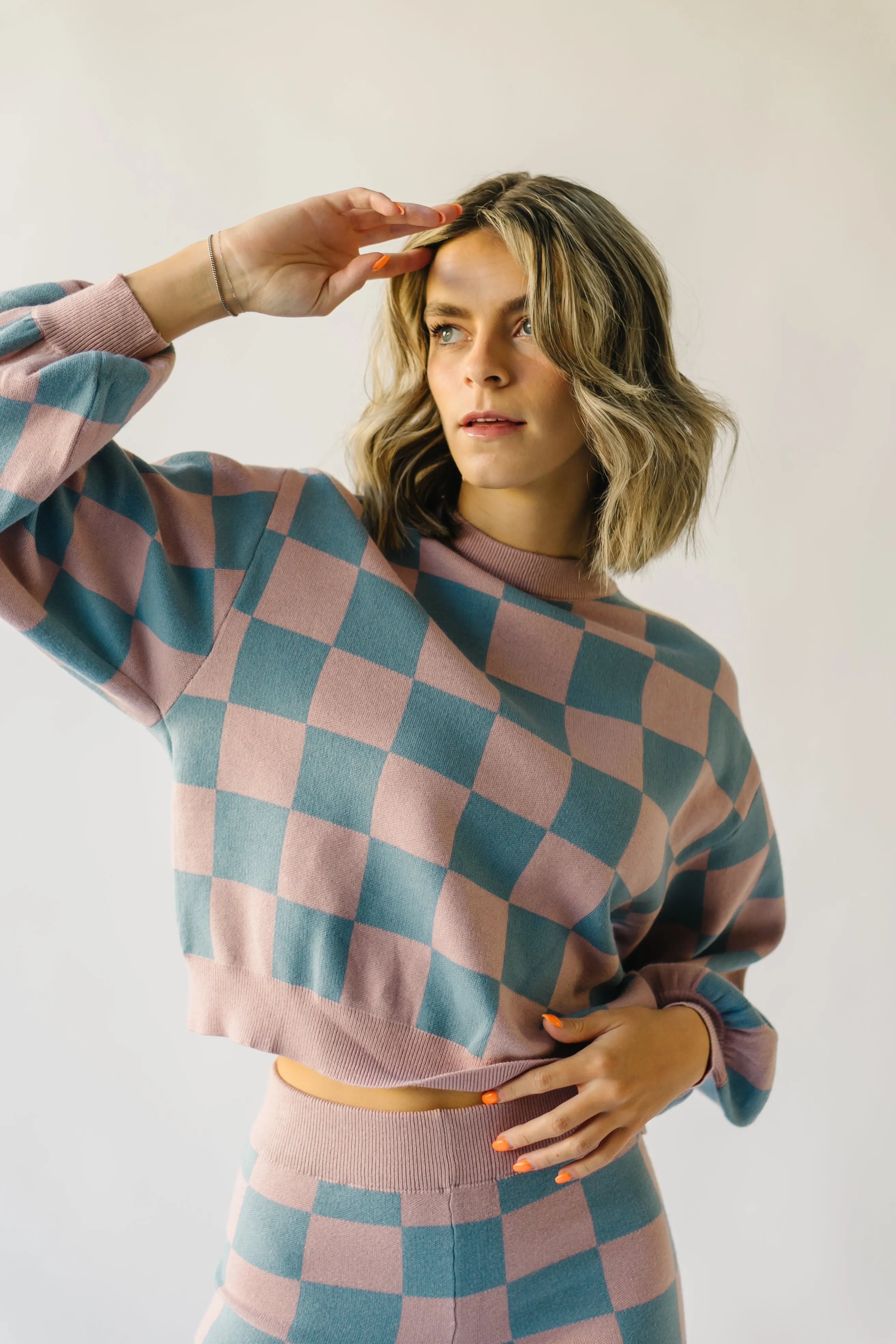 The Hermione Checkered Sweater in Mauve + Blue