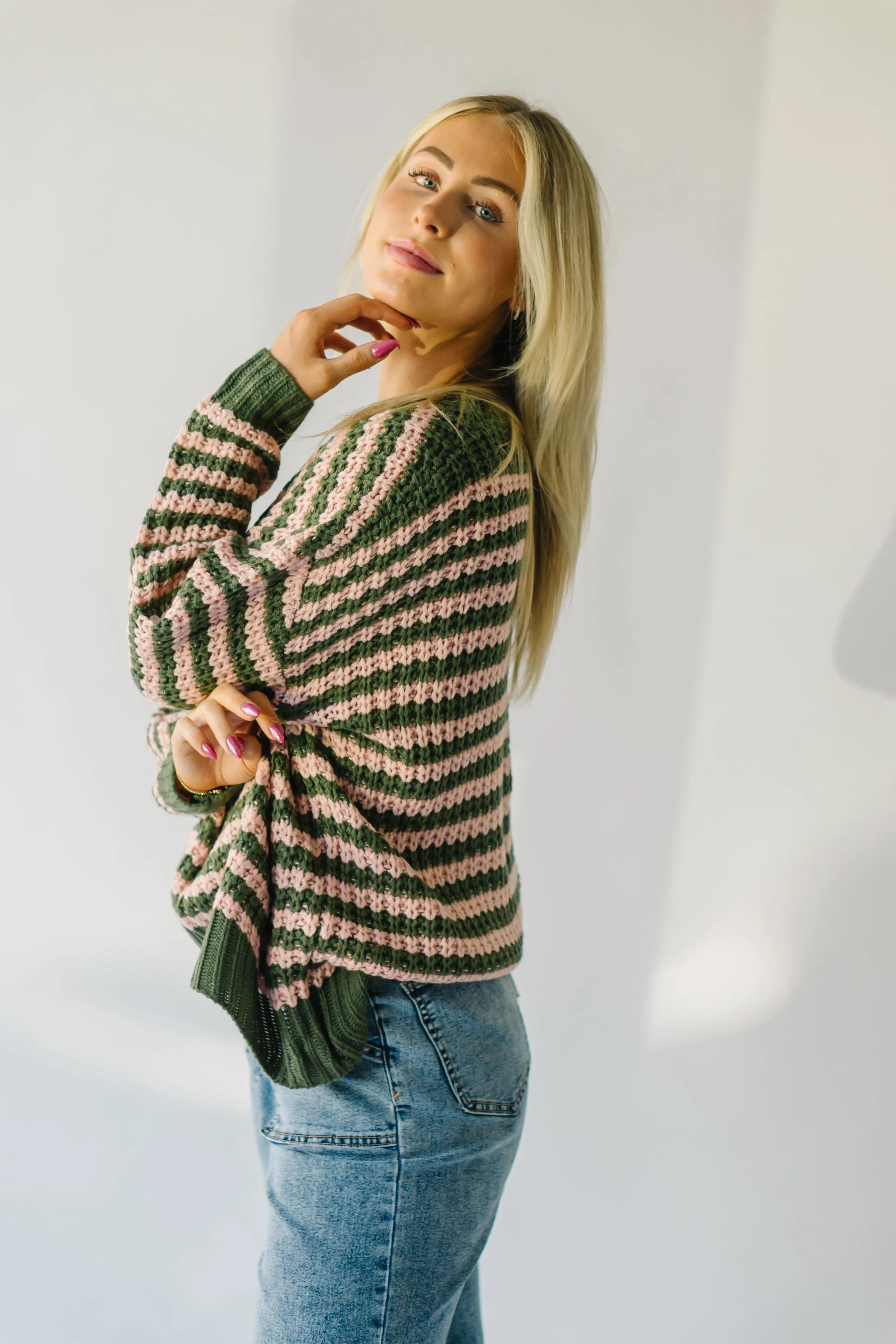 The Marly Striped Knit Sweater in Olive