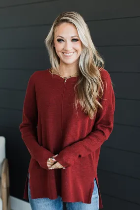 Time To Thrive Knit Sweater- Dark Rust