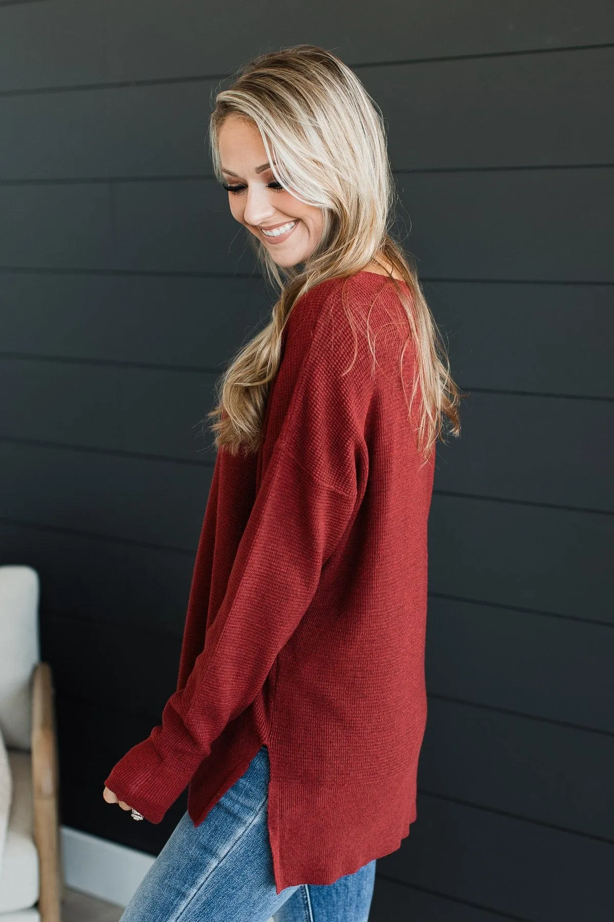 Time To Thrive Knit Sweater- Dark Rust