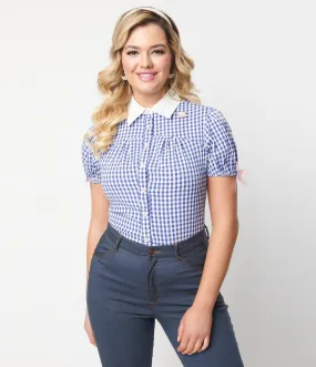 Unique Vintage 1940s Blue & White Gingham Caroline Blouse