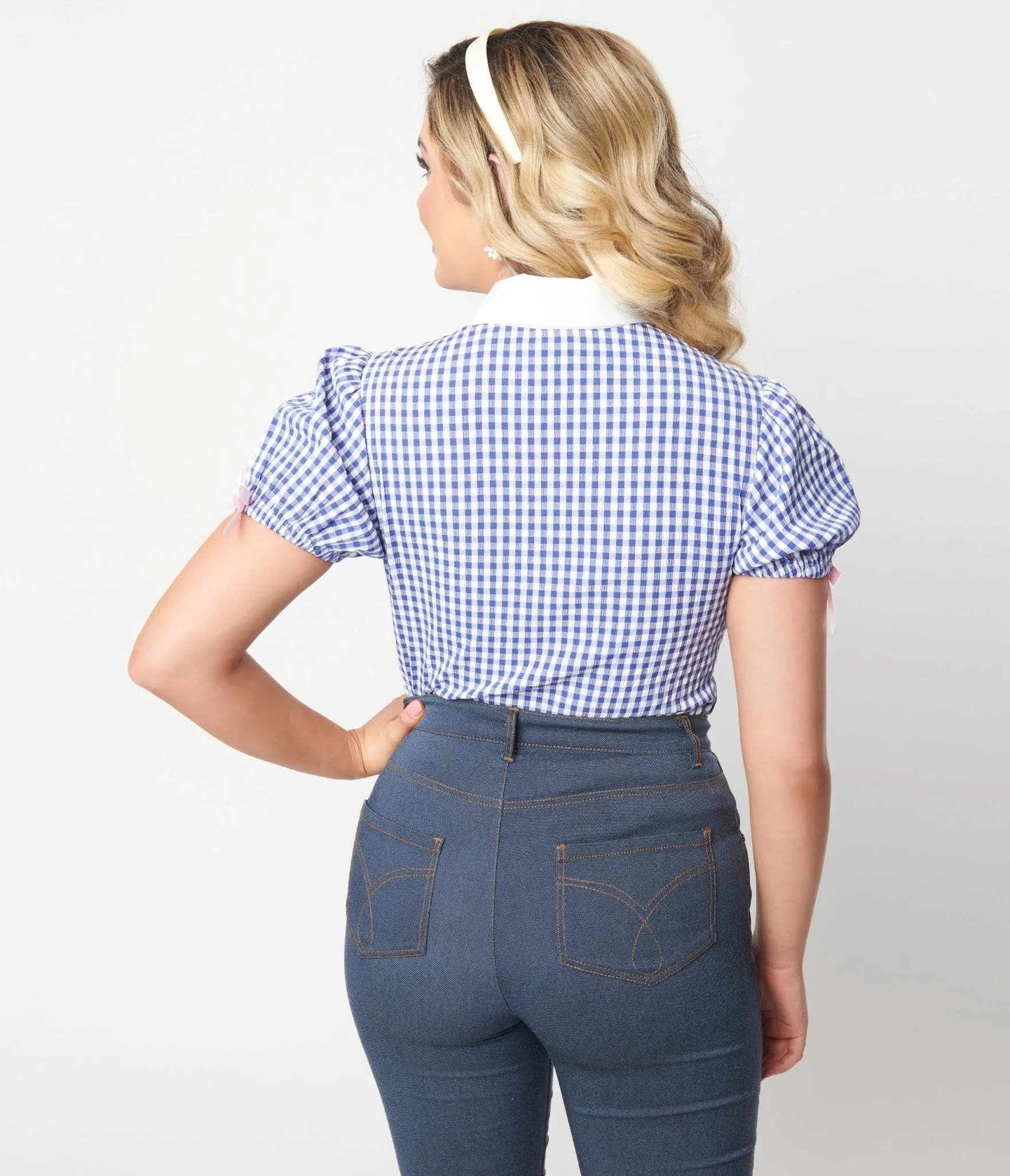 Unique Vintage 1940s Blue & White Gingham Caroline Blouse