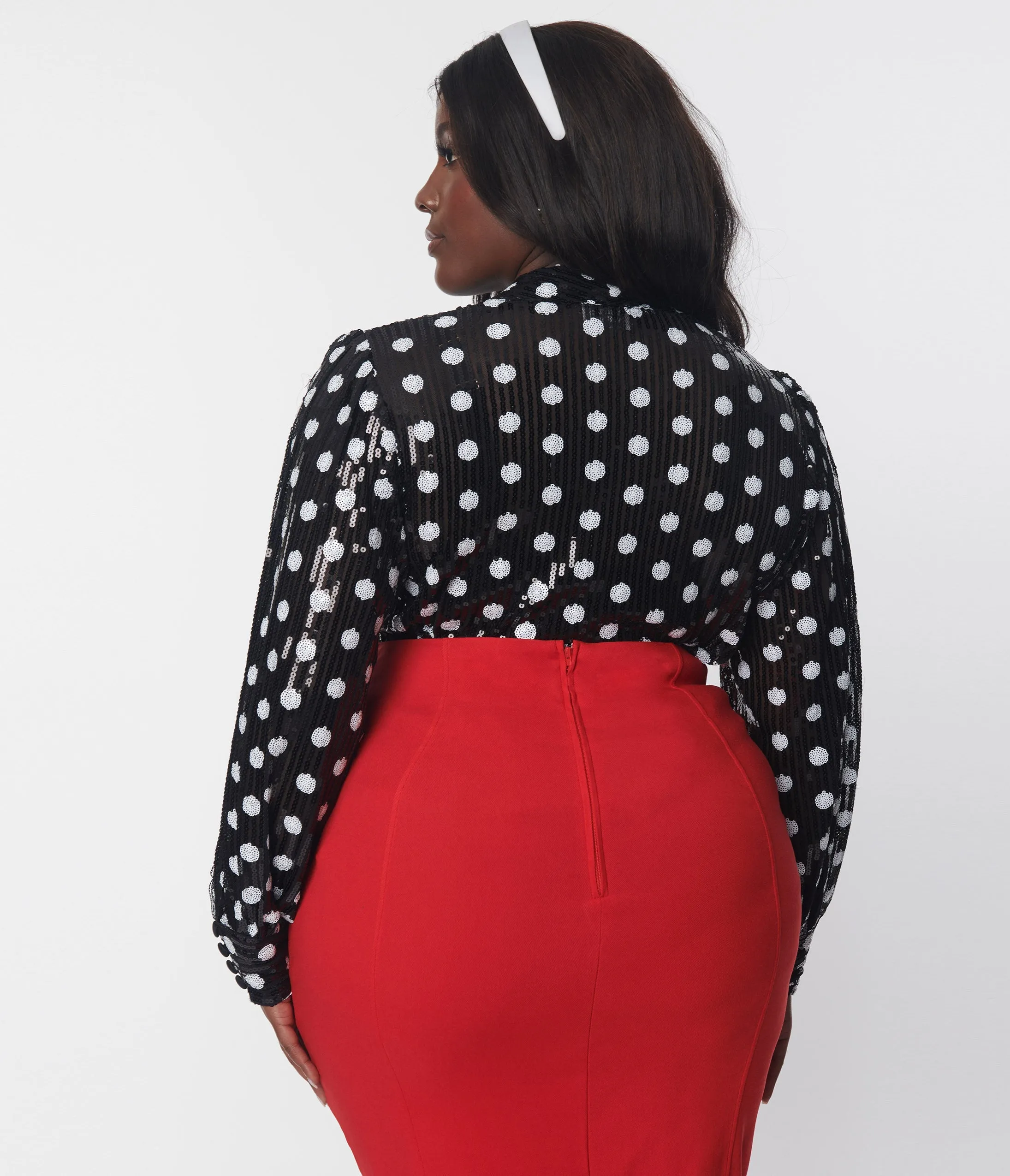 Unique Vintage Plus Size Black & White Sequin Dot Lena Blouse