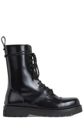 Valentino Round Toe Lace-Up Boots