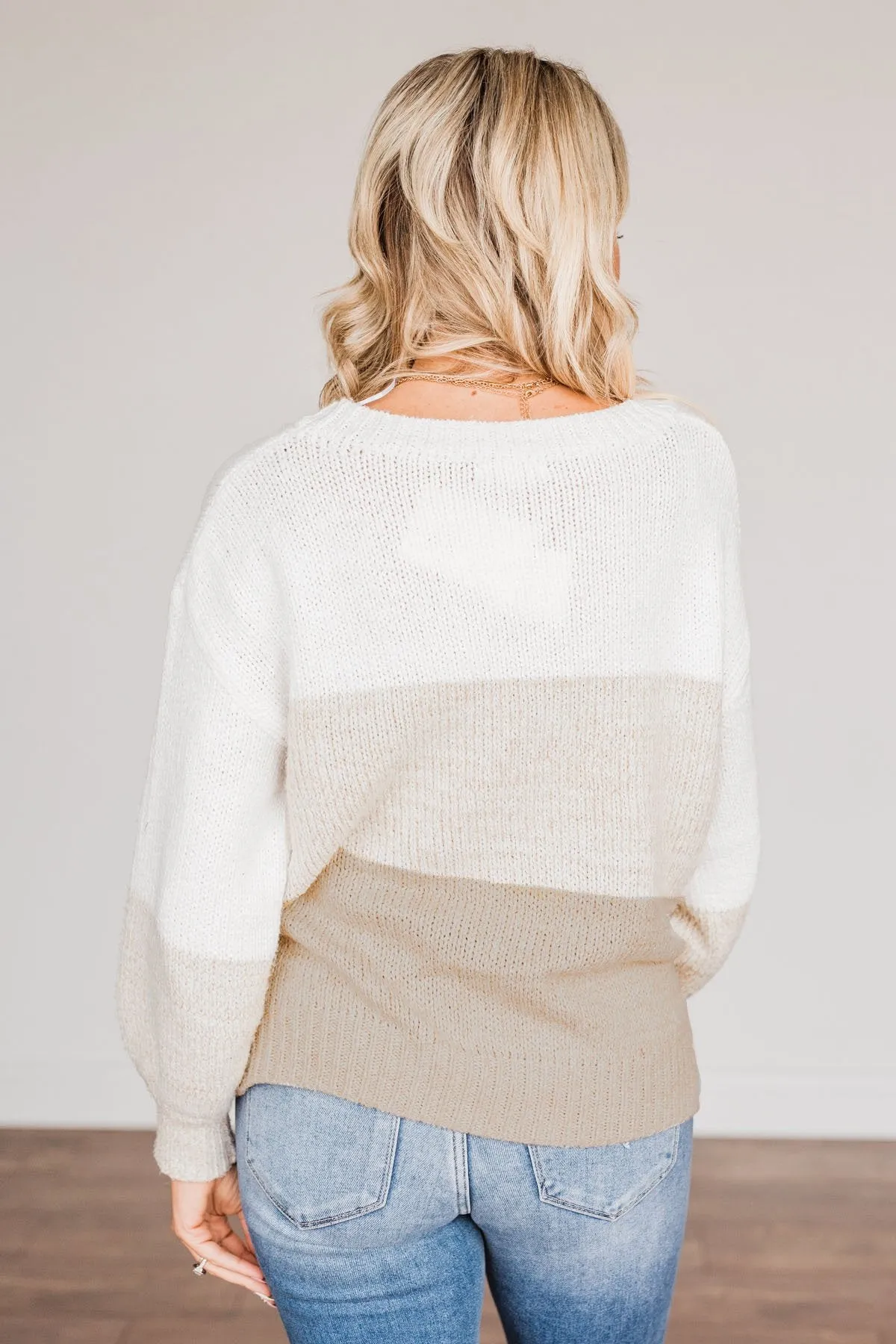 Warm Hugs Knit Color Block Sweater- Beige